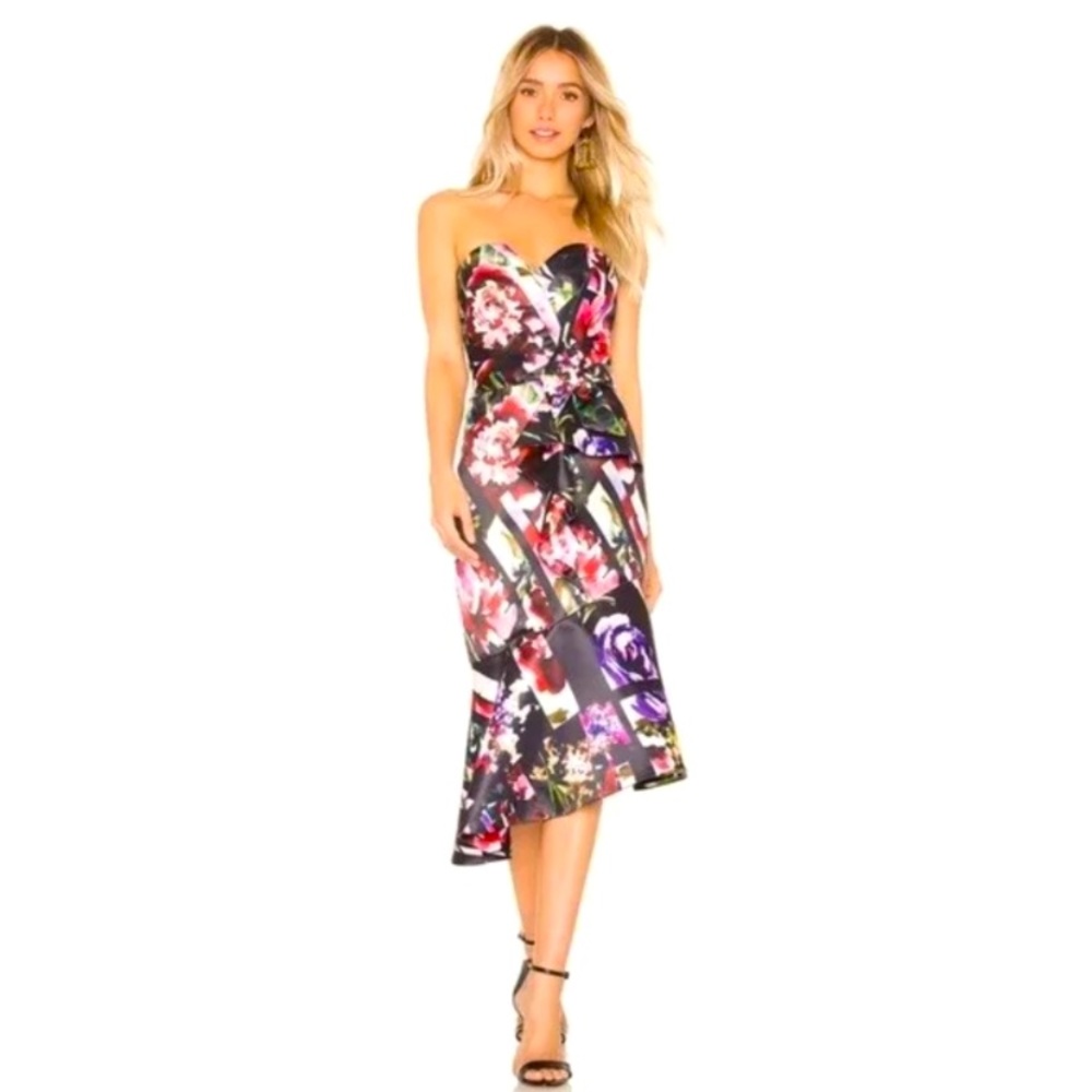 Parker black black floral strapless dress, new with tags